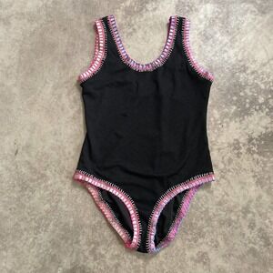 PQ Platinum Swimwear Girls 16 Rainbow Embroidered‎ Scoop One Piece Black